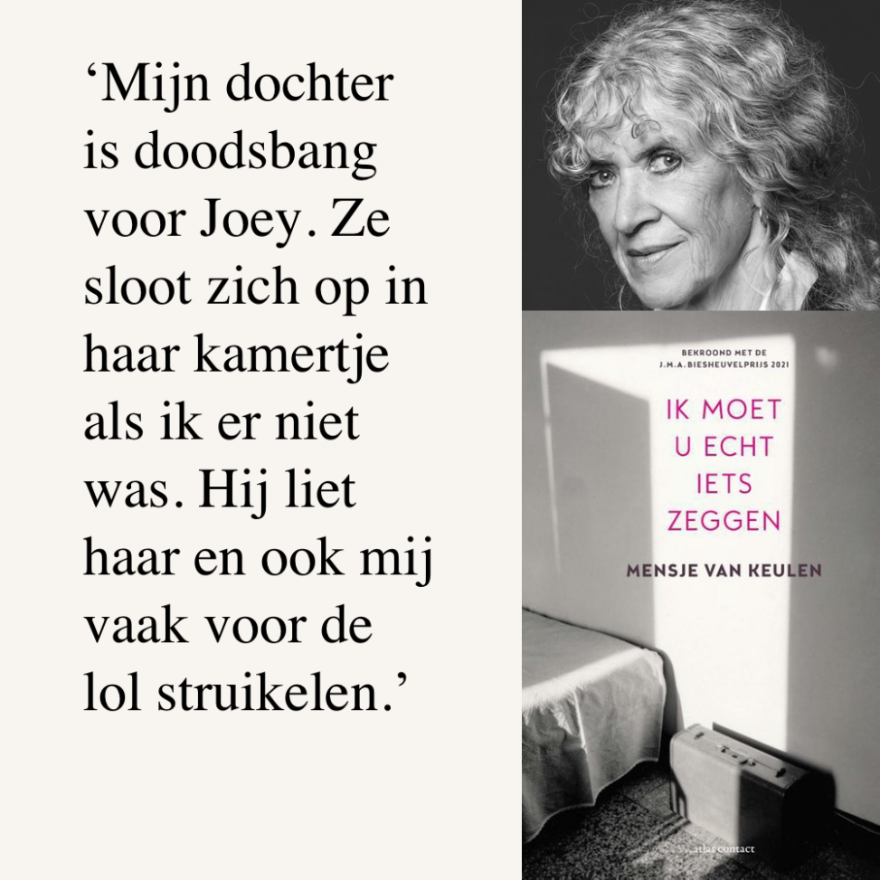 Foto Mensje van Keulen, citaat uit verhaal en omslag bundel.